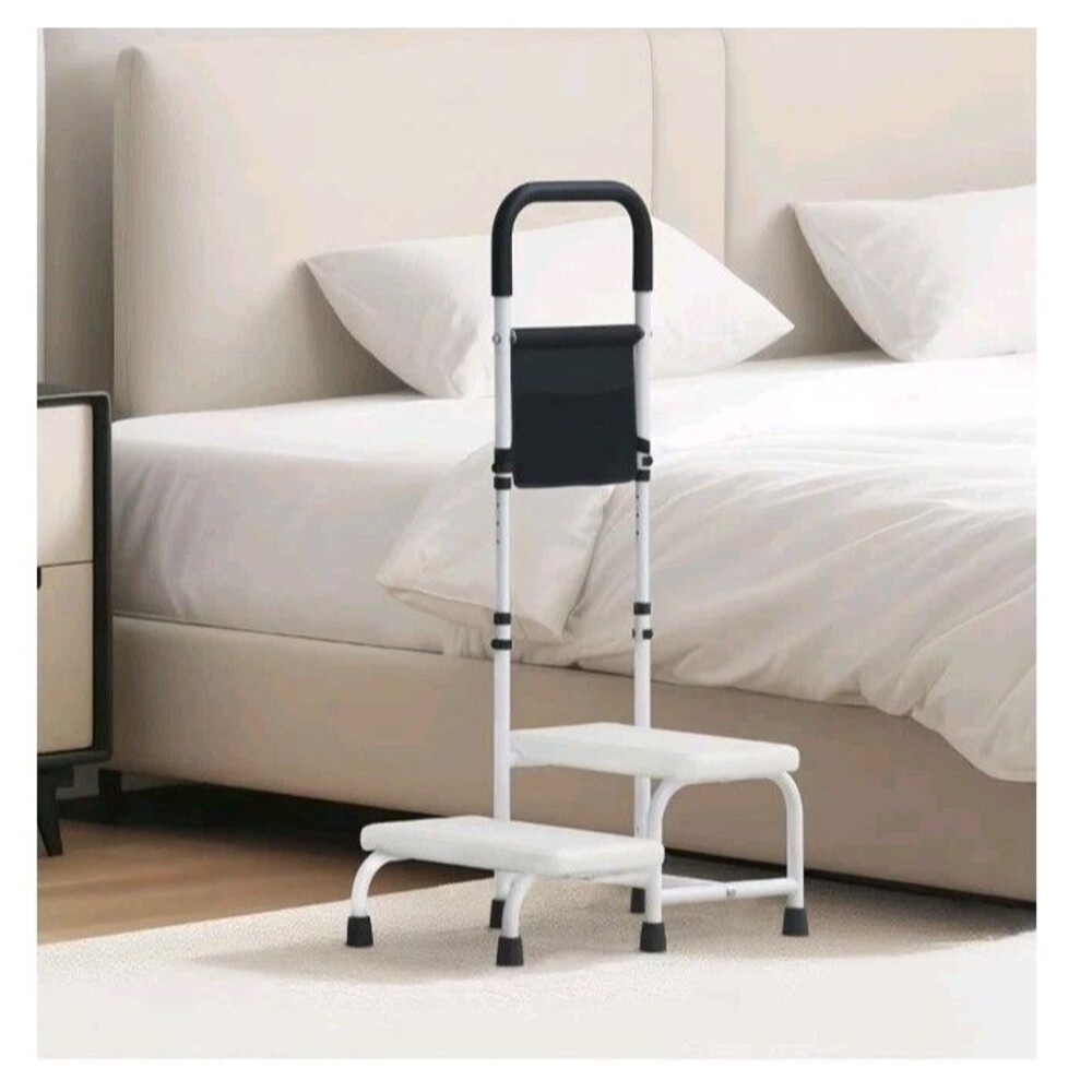 2 Step Stool with Handle for Elderly Adults, Portable Footstool Bed Steps for Hi